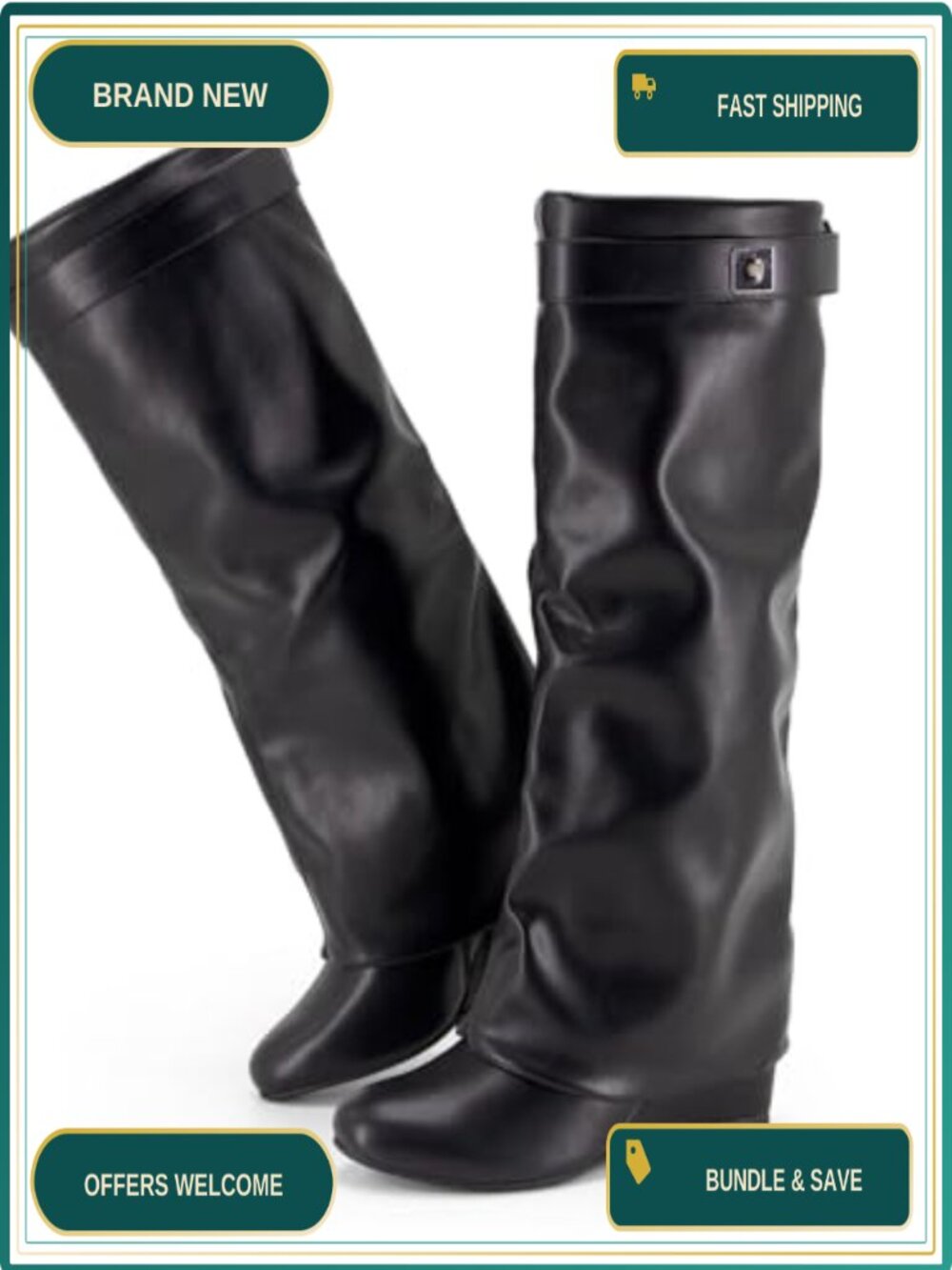 Knee High Shark Boots Wedge Heel Women's PU Leather Boots